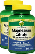 KP+ Magnesium | Magnesium Citrate 100 mg | Bone &amp Muscle Health Support | Rapid-Release Capsules | 100 Count | Dietary Supplement | Pack of 2