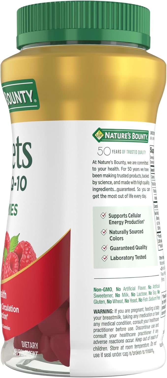 Nature's Bounty Beets &amp Co Q-10 Gummies for Heart Health Coenzyme Q10 Beet Root Extract Supports Healthy Circulation and Heart Function Cellular Energy Production Raspberry Flavor 60 Gummies