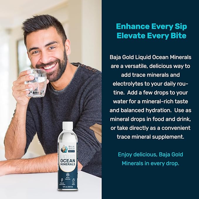 Baja Gold Liquid Trace Mineral Drops – Pure Ocean-Based Minerals for Water &amp Food | Unrefined Electrolytes for Balanced Taste | Mineral-Rich Saline Solution &amp Oral Cleanse | 12 fl oz 90-Day S