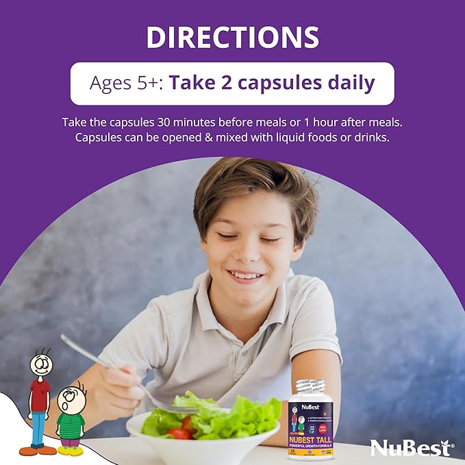 NuBest Tall | Support Bone Strength Bone Health Enhanced Immune and Whole Body Wellness with Calcium Collagen and Herbs for Ages 5+ &amp Teens | 60 Capsules