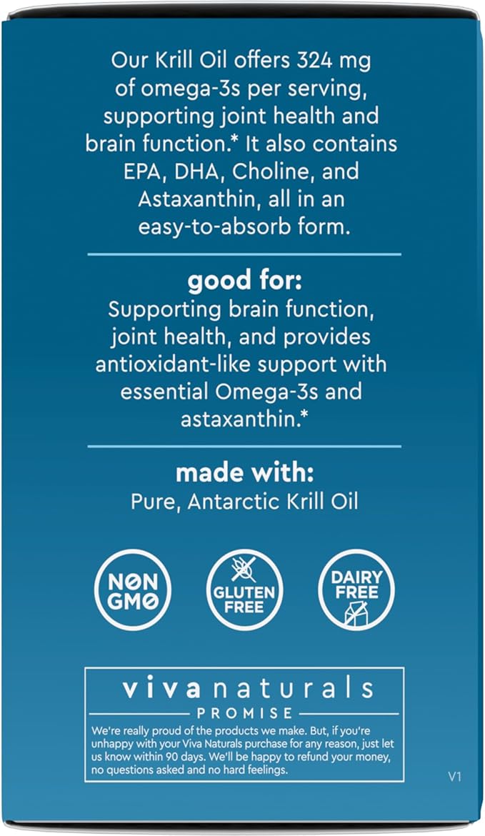 Viva Naturals Antarctic Krill Oil 1200 mg – Omega-3 DHA &amp EPA with Astaxanthin for Joint Health No Fish Burp 90 Softgels