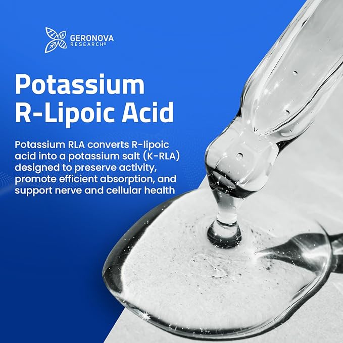 Geronova Research The R-Lipoic Solution 2 fl oz – Potassium-Stabilized R-Lipoic Acid Liquid for Healthy Aging Supports Nerve Health and Cellular Balance – Fast-Absorbing 3-Ingredient RLA Drops