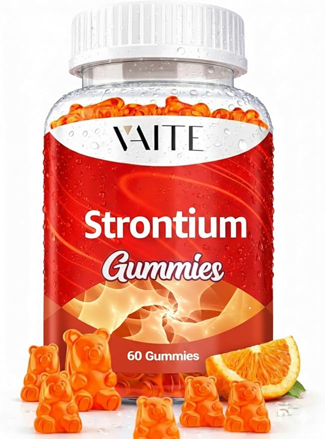 Strontium Citrate 750mg Supplement – Enhances Bone Density Strength and Health for Men and Women 60 Vegan Non-GMO Sugar-Free Gummies Provide an Easy Way to Promote Long-Term Bone Wellness