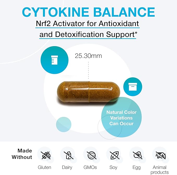 XYMOGEN Cytokine Balance - Antioxidant &amp Cellular Detox Support - 400 mg Turmeric Extract - Features Nrf2 Activators - Vegan &amp Non-GMO - 30 Capsules