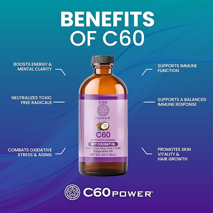 C60 Purple Power C60 In Organic Mct Coconut Oil - Natural Wellness &amp Antioxidant Support For Men &amp Women 99.99% Pure Carbon Fullerenes Promotes Energy Mental Clarity &amp Stamina - 4 Fl O