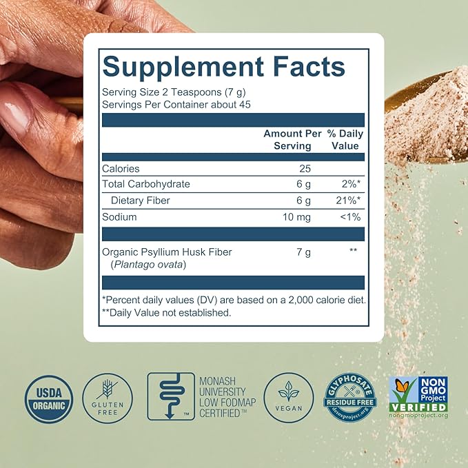 Bio.me Psyllium Husk Fiber Unflavored (6g Per Serving) - Gluten-Free Fiber Supplement for Women &amp Men - Psyllium Husk Powder for Healthy Digestion Bowel Regularity &amp Bloating Relief - 45 Serv