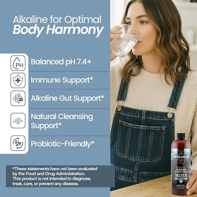 Bucklebury Silver Solution Liquid 30ppm - pH Balanced Natural Alkaline Structured Colloidal Silver Liquid for Immune Support &amp Overall Health - Gluten Free Colloidal Drops for Adults &amp Pets -