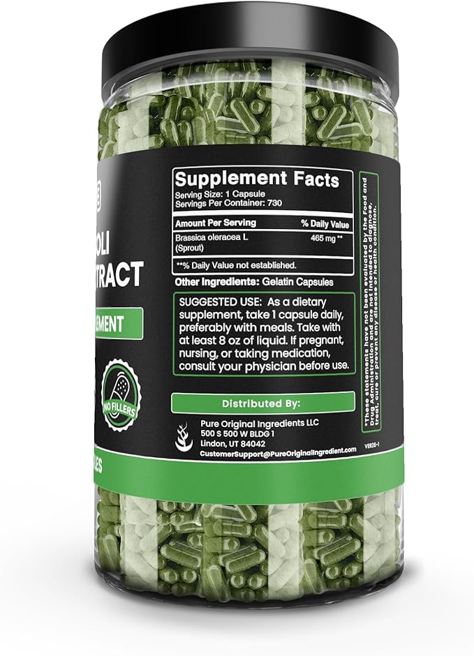 PURE ORIGINAL INGREDIENTS Broccoli Extract (730 Capsules) No Magnesium Or Rice Fillers Always Pure Lab Verified