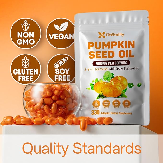 Pumpkin Seed Oil Softgels 330 Count Premium Herbal Supplement Cold-Pressed Vegan Non-GMO
