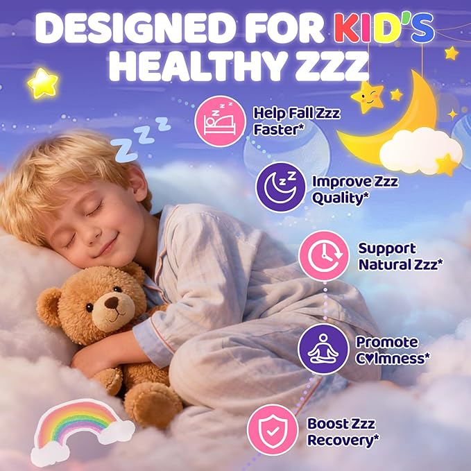 Kid’s 4+ Magnesium Glycinate Gummies: Extra Strength NO Melatonin Magnesium Bisglycinate 100mg 200mg Supplement with L-Theanine B6 D3 Omega3 for Overall Health - Zzz Aid for Kids(120Count)