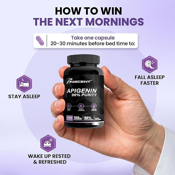 Apigenin Supplement 100mg from Chamomile Extract 120 Count - 98% purity- Apigenin Supplement for Sleep Mood Cognition Prostate health - Excellent sleep aid Non-GMO No Fillers - 4-Month Supply