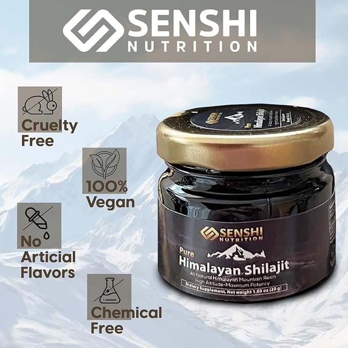 Shilajit - All Natural Maximum Potency Himalayan Mountain Resin from High Altitude - 100% Pure Shilajit with Fulvic Acid &amp 85+ Trace Minerals Complex - 1 oz / 30 g with Free Spoon Included