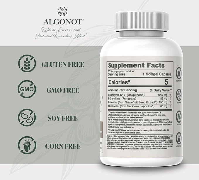Algonot FibroProtek – Physician Recommended with Exclusive Combination of Ingredients Including Luteolin Quercetin Carnitine Olive Pomace Oil – 60 Capsules
