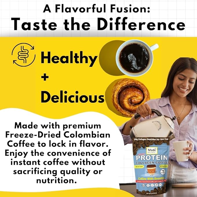 Made by Nature Collagen Protein Coffee | 30 Servings | Colombian Coffee | 10g Protein | Type 2 Collagen | Skin Joint Muscle Support | Energy Boost | Hot/Iced (30 Servings Collagen Protein Coffee)