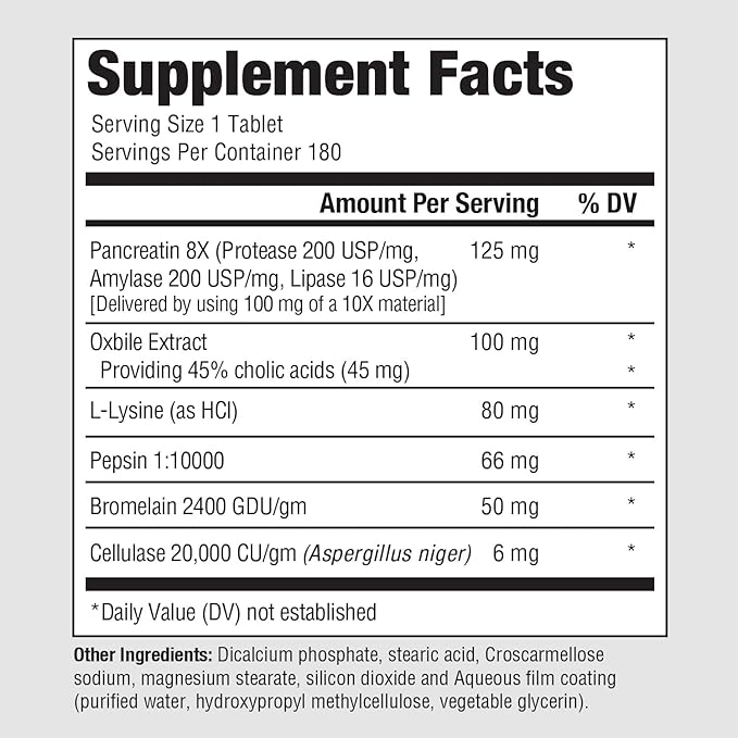 PureFormulas Complete Enzyme | Pancreatic Enzymes 1000mg (Full Strength) | Pancreatin Digestion Supplement with Protease Amylase &amp Lipase | Digestive Support | Dairy and Soy Free 180 Tablets