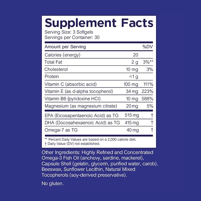 Triglyceride Omega 3 Fish Oil for Healthy Eyes – Supports Healthy Eyes with Optimal Ingredients - Easy to Swallow Burpless - EPA DHA &amp Omega 7 Fatty Acids - 90 Count