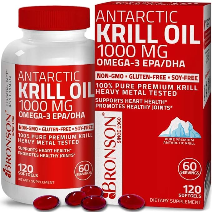 Bronson Marine Collagen Peptides Hydrolyzed Protein Powder + Antarctic Krill Oil 1000 mg with Omega-3s EPA DHA