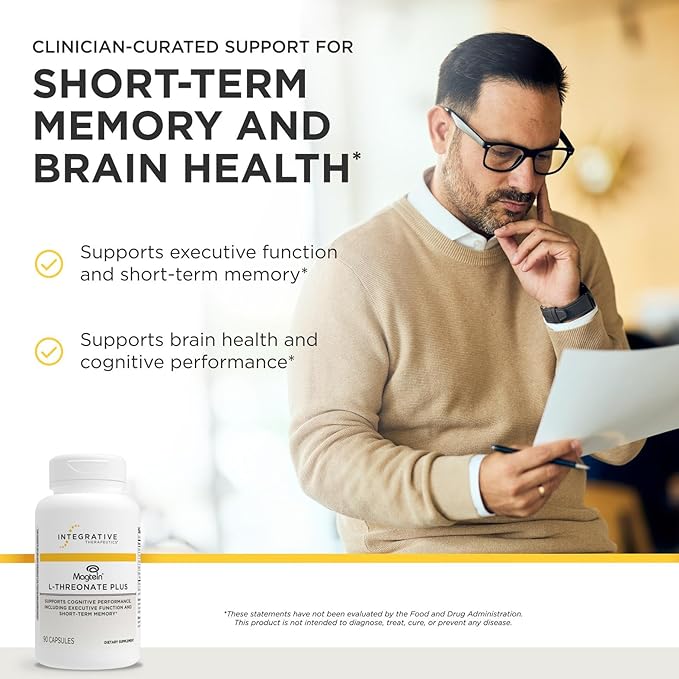 Integrative Therapeutics Magtein L-Threonate Plus - Cognitive Function Supplement to Support Short-Term Memory* - Includes Vitamins C D3 &amp Magnesium - Dairy &amp Gluten-Free - 90 Capsules (30 Se