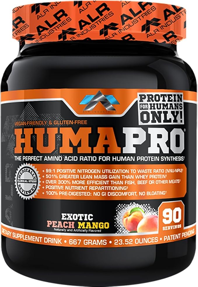 ALR Industries HumaPro Essential Amino Acid Formula | EAA Protein Supplement | Supports Muscle Recovery &amp Performance | Vegan Gluten Free | | 90 Servings (Exotic Peach Mango)