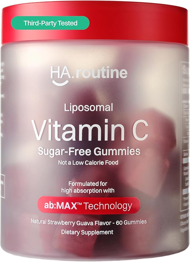 Haroutine Liposomal Vitamin C Sugar-Free Gummies - 500mg 60 Gummies 30 Servings Immunity Booster Collagen Support Antioxidant Eco-Friendly Jar- Strawberry Guava Flavor