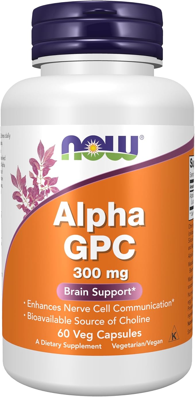 NOW Supplements Alpha GPC 300 mg with Bioavailable Source of Choline 60 Veg Capsules