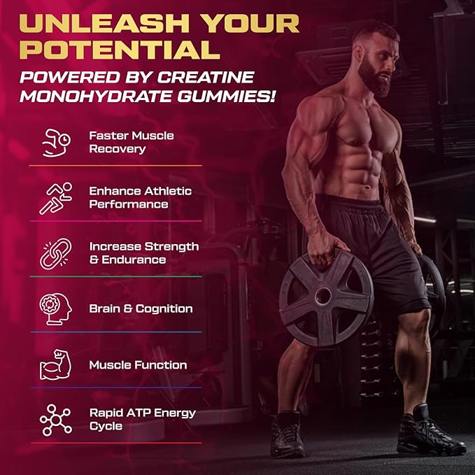 Creatine Monohydrate Gummies for Men &amp Women 9000MG Creatine Gummies Sugar Free with L-Taurine BCAA 2:1 B12 B6 for Boost Strength Focus &amp Endurance Vegan Non-GMO Raspberry 120pcs
