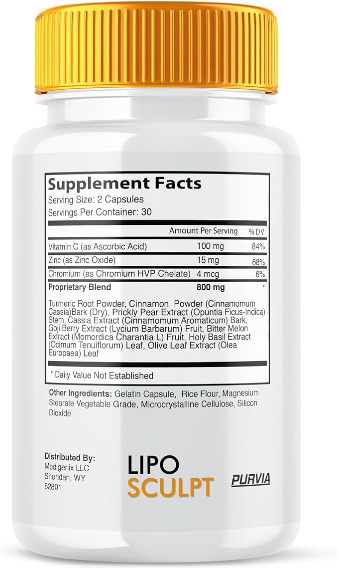 Lipo Sculpt Capsules LipoSculpt Pills Advanced Loss Support Supplements Capsulas Premium Health Wellness Formula Natural Ingredients for Healthy Digestion &amp Maximum Energy Pastillas (60 Capsule