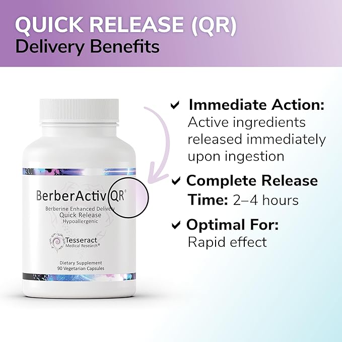 Tesseract Medical Research BerberActiv-QR Berberine Immune Support Supplement Supports Liver Health Hypoallergenic 350mg 90 Vegetarian Capsules