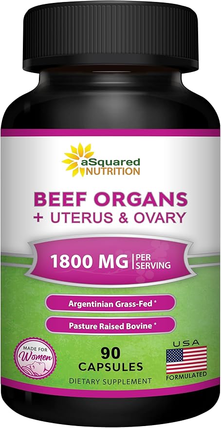 aSquared Nutrition Beef Organ Supplement for Women - Grass Fed Liver Capsules - Ovary Uterus Kidney &amp Heart - Female Superfood - Women's Complex Pills for Energy &amp Health