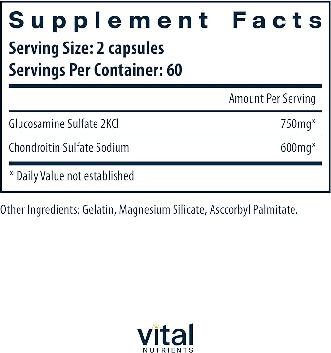 Vital Nutrients Glucosamine &amp Chondroitin - Healthy Cartilage Mobility and Joint Support Supplement - Gluten Dairy Soy Free - Non-GMO - 120 Capsules