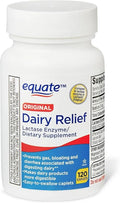 Dairy Relief Caplets Original Lactase Enzyme 120 Pills by Equate (Pack of 1) + Sticker