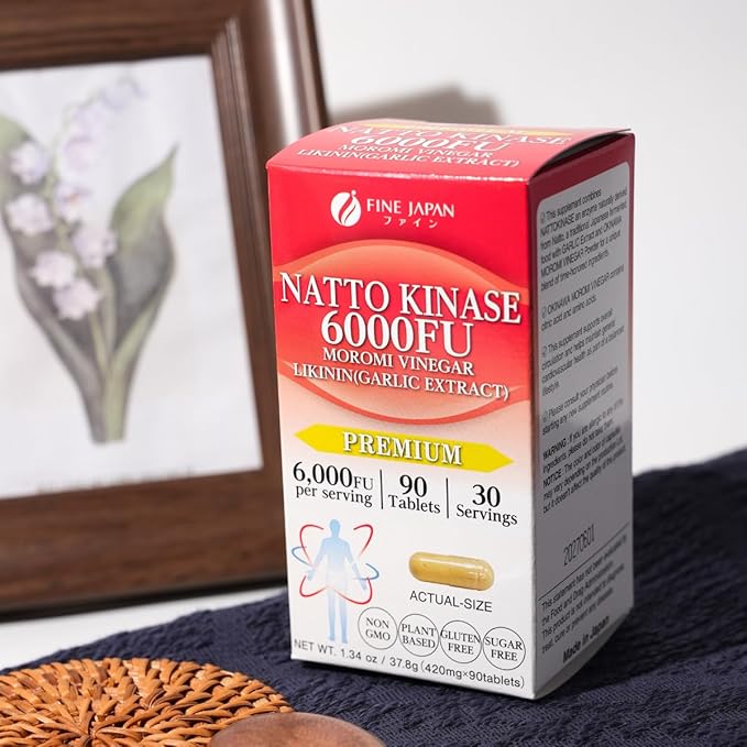 FINE JAPAN Nattokinase 6000FU – Japanese Fermented Natto Enzyme Supplement with Garlic and Vinegar/90 Capsules for 30 Servings/Made in Japan/37.8ｇ(420mg×90tablets)