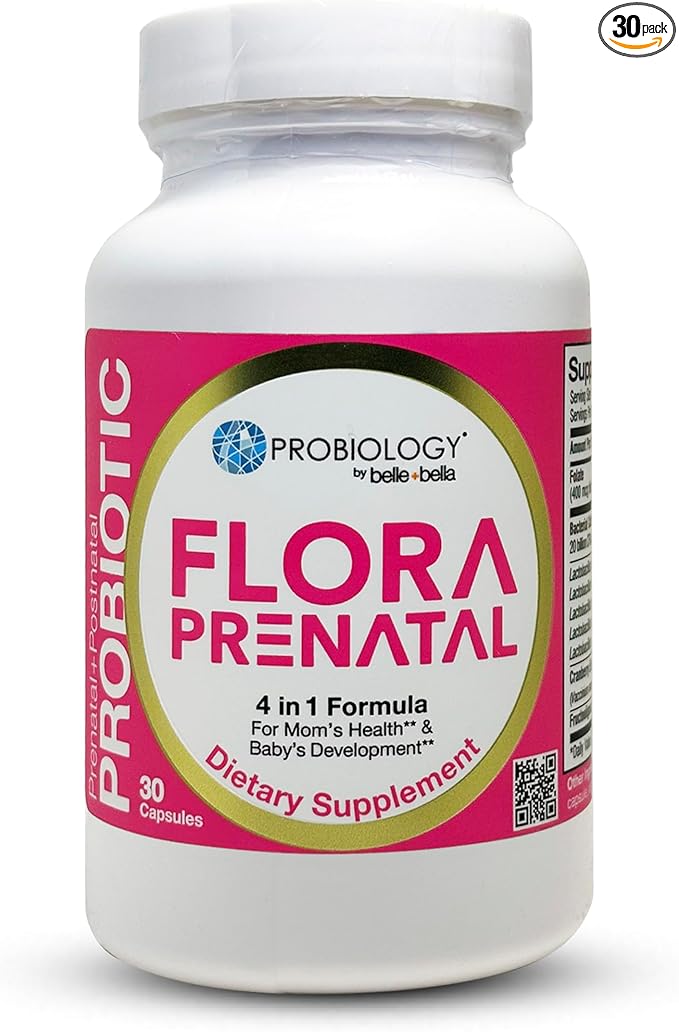 belle+bella Probiology Flora Prenatal Capsules - Dual Action Probiotic &amp Prebiotic Supplement with Folic Acid for Prenatal &amp Postnatal Women - Non-GMO Vegan &amp Gluten Free - 30 Caps