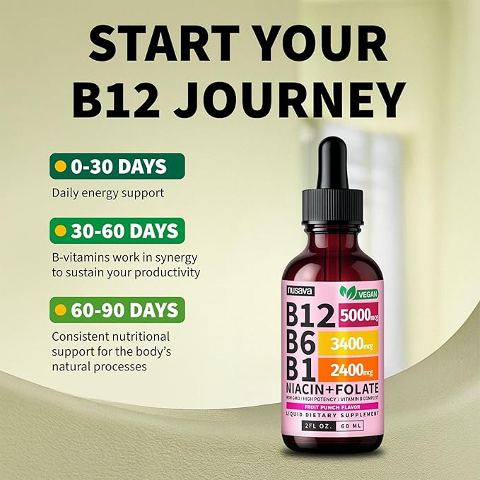 (2 Pack) Vitamin B12 and B6 Liquid Drops B12 Sublingual Vitamin B Complex - B 12 Vitamin 5000mcg - B12 Methylcobalamin for Energy Brain and Heart Support with 27200 mcg Fruit Punch 80 Servings