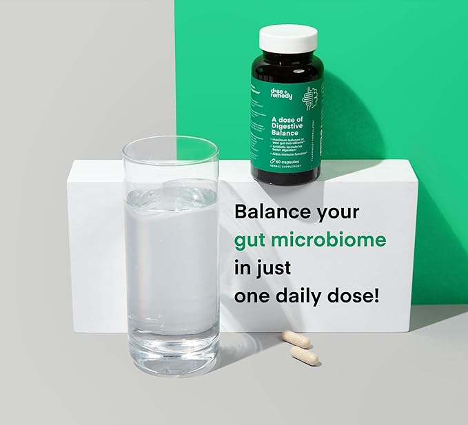 A dose of Digestive Balance-Gut Health Supplement-USDA-Kombucha 7 Probiotic Strains and Prebiotics for Microbiome-Digestive Enzymes for Digestion-Bloating Relief for Women and Men (60 Count)