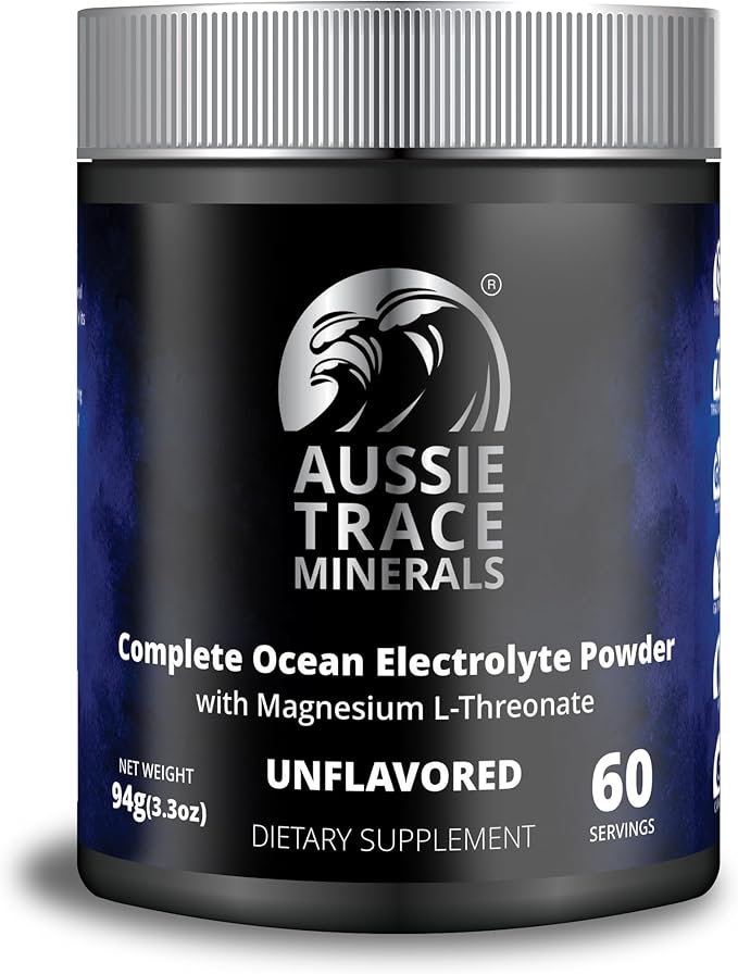 Aussie Trace Minerals Magnesium Hydration Powder | Supercharged Hydration Recovery | Magnesium-Rich Low Sodium | Ocean Minerals + Mag L‑Threonate | Sugar-Free unflavored | 60 Serves | Vegan Keto