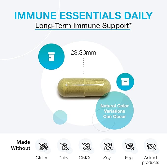 XYMOGEN Immune Essentials Daily - Vitamin C Zinc &amp Quercetin - Daily Immune Antioxidant &amp Respiratory Support - Long-Term Immune Nutrition - Vegan &amp Gluten-Free - 120 Capsules
