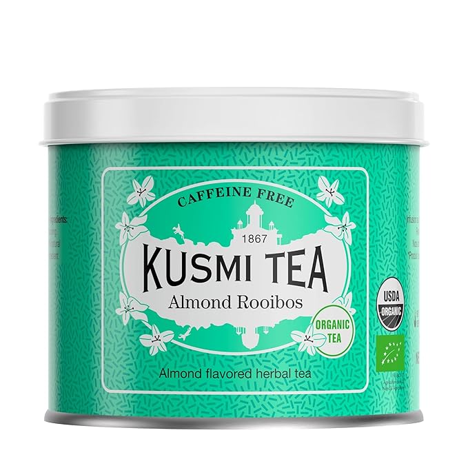 Kusmi Tea - Almond Rooibos - Organic Blend of Rooibos Tea &amp Almond Flavor - Caffeine Free Herbal Tea - Loose Leaf Tea - Tin Box of 3.5 oz - Quantity for about 50 cups