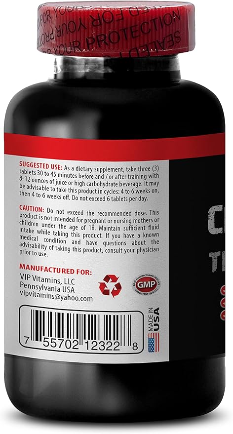 VIP VITAMINS Muscle gain Supplements for Men - CREATINE TRI-Phase 5000 - creatine hcl - 1 Bottle (90 Tablets)