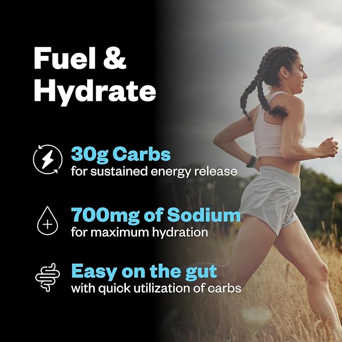 Salty Carbs Electrolyte Drink Mix 30g Dual-Action Carbs + 700mg Sodium Endurance Fuel for Runs Rides and Races Gluten-Free Dairy-Free Non-GMO (30 Servings Unflavored)