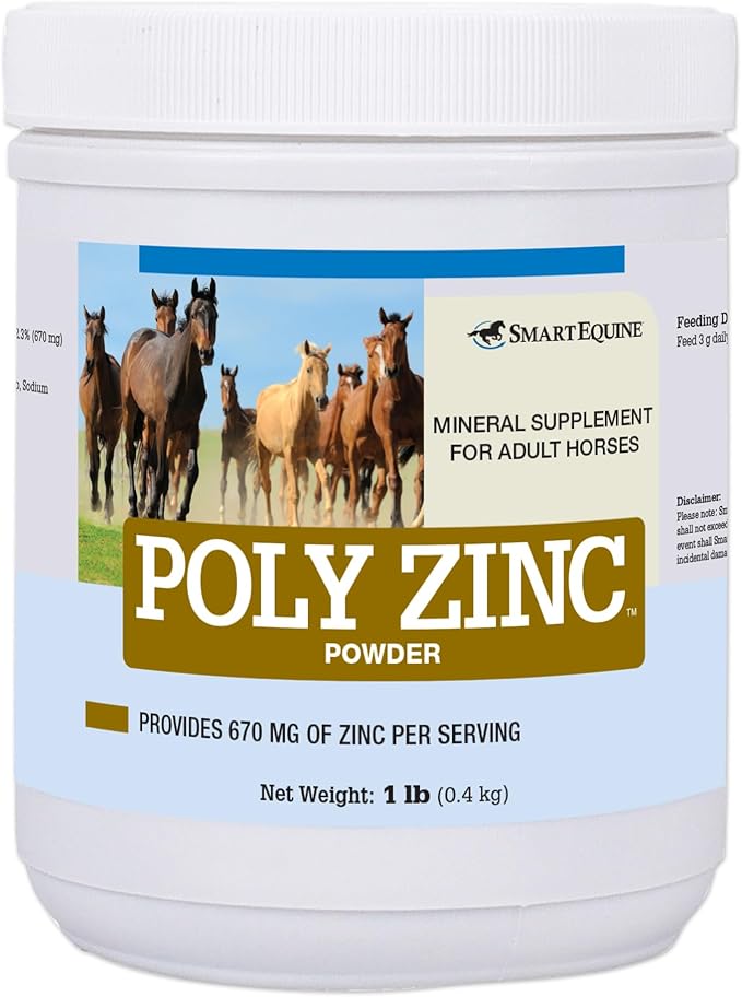 SmartEquine Poly Zinc Powder | Zinc Supplement for Horses | Hoof Care Vitamins and Minerals | Supports Bone and Hoof Wellness | Equine Skin Coat Supplement | 1 lb