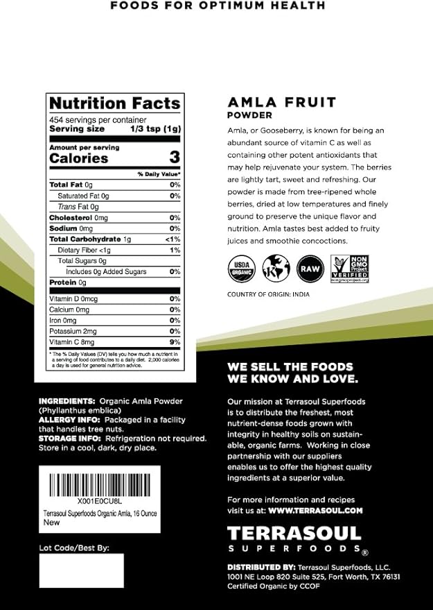 Terrasoul Superfoods Organic Amla Berry Powder (Amalaki) 2 Lbs - Rich in Antioxidant Vitamin C | Supports Immunity
