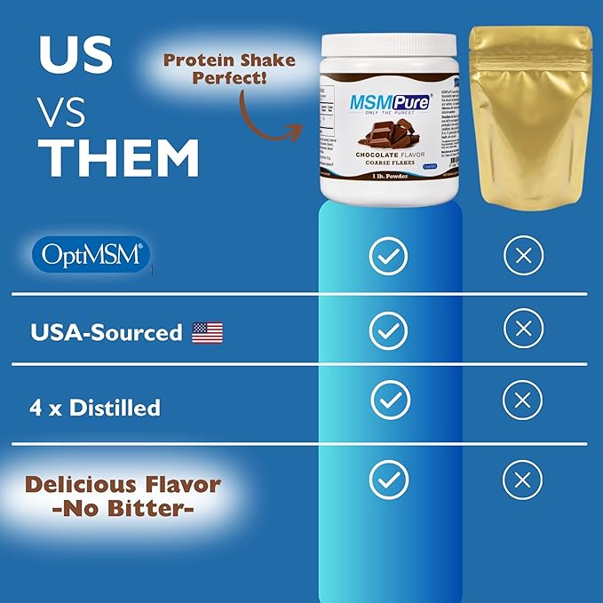 KALA HEALTH MSMPure Chocolate Flavored Coarse MSM Powder Flakes – US-Made MSM for Joint Health Skin Appearance and Hair &amp Nail Support – 1 lb Organic Sulfur