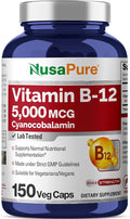 NusaPure Vitamin B12-5000 MCG 150 Veggie Capsules (Non-GMO Vegan) - Max Strength Vitamin B12