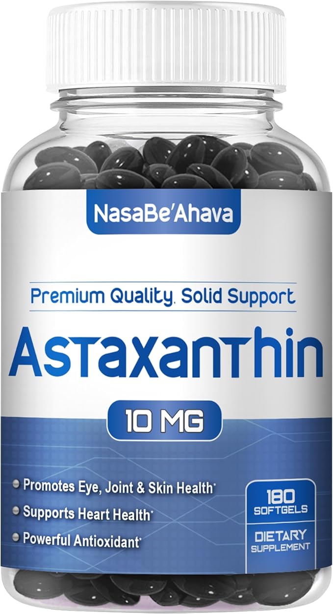 Astaxanthin Supplement for Men and Women | Antioxidant &amp Carotenoid Rich Astaxanthin 10mg From Haematococcus Pluvialis Microalgae for Eye &amp Skin Health Support (180 Day Supply) Packaging May V