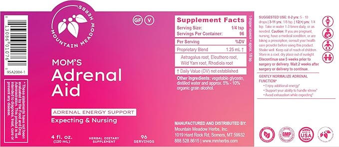 Mountain Meadow Herbs Mom's Adrenal Aid – Liquid Herbal Supplement Natural Adrenal Support for Women Safe for Expecting &amp Nursing Moms Boosts Energy Reduces Fatigue &amp Supports Hormone Bala