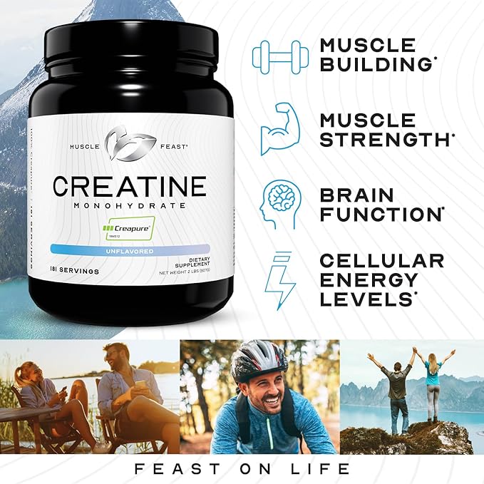 Muscle Feast Creatine + Isolate Bundle: 1 Creatine Powder (Unflavored 2lb) + 1 Whey Protein Isolate (Vanilla 2lb) | Premium Supplements Vegetarian Gluten Free