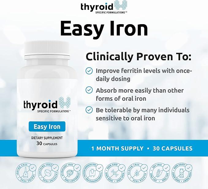Easy Iron: Doctor-Formulated High Potency Iron Supplement for Enhanced Energy &amp Wellness Gentle on Stomach Ideal for Thyroid &amp Anemia Support Non-Constipating Daily Boost