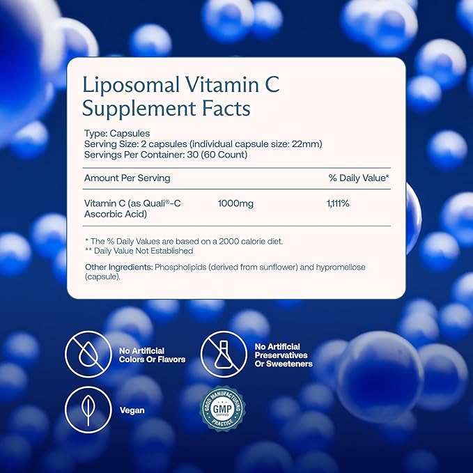 BodyBio Liposomal Vitamin C - Powerful Antioxidant for Immune Support and Cellular Health 1000 mg Pure Ascorbic Acid with Maximum Absorption