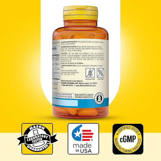 MASON NATURAL Glucosamine Chondroitin 1500/1200 with Vitamin C Supports Joint Health for Normal Flexibility &amp Mobility* 280 Capsules 3 Month Supply
